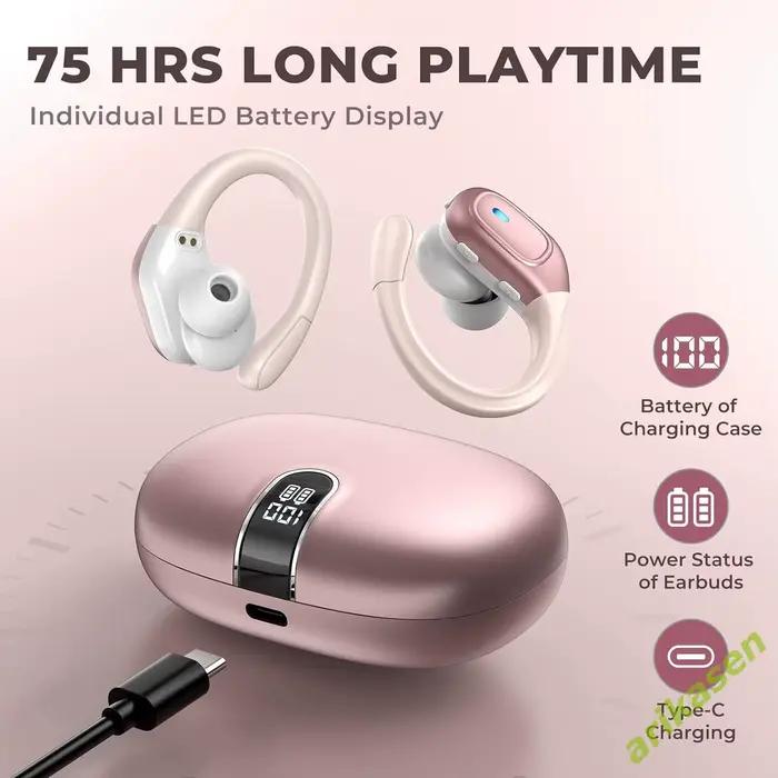 Écouteurs sans fil Bluetooth 5.3 IP7, étanches, avec suppression du bruit ENC, crochets pour basses 