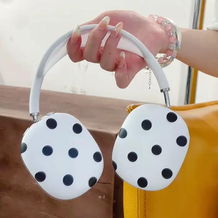 Étui Airpods Max blanc sans fil Bluetooth, étui pour écouteurs à pois noirs, housse de protection an