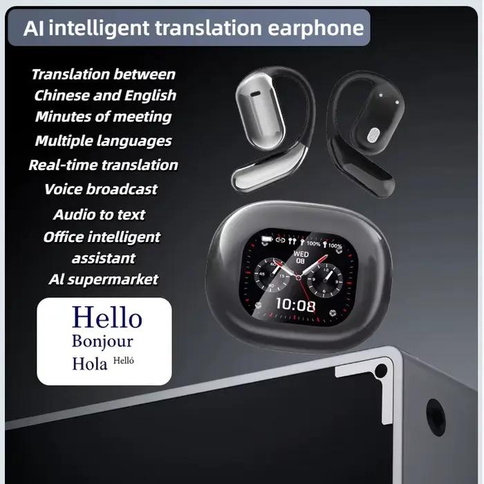 Écouteurs de traduction IA en temps réel pour 144 langues, Écouteurs sans fil à oreille ouverte OWS 
