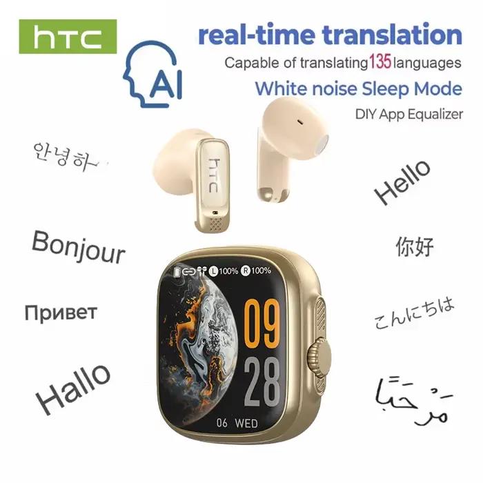 Écouteurs traducteurs IA HTC NE72 TWS à oreille ouverte, traduction en temps réel de plus de 135 lan