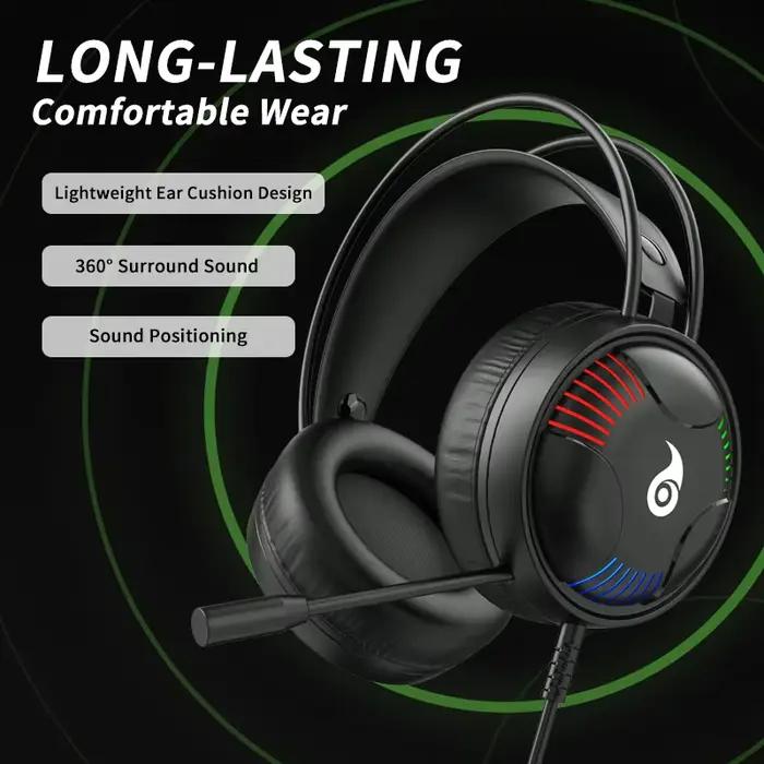 Casque de jeu filaire professionnel LDON L523 avec microphone LED et prise USB