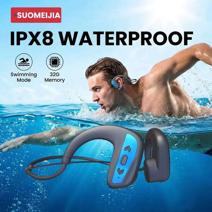Écouteurs de natation étanches IPX8 à conduction osseuse avec annulation active du bruit et mémoire interne de 32 Go pour sportifs et activités aquatiques