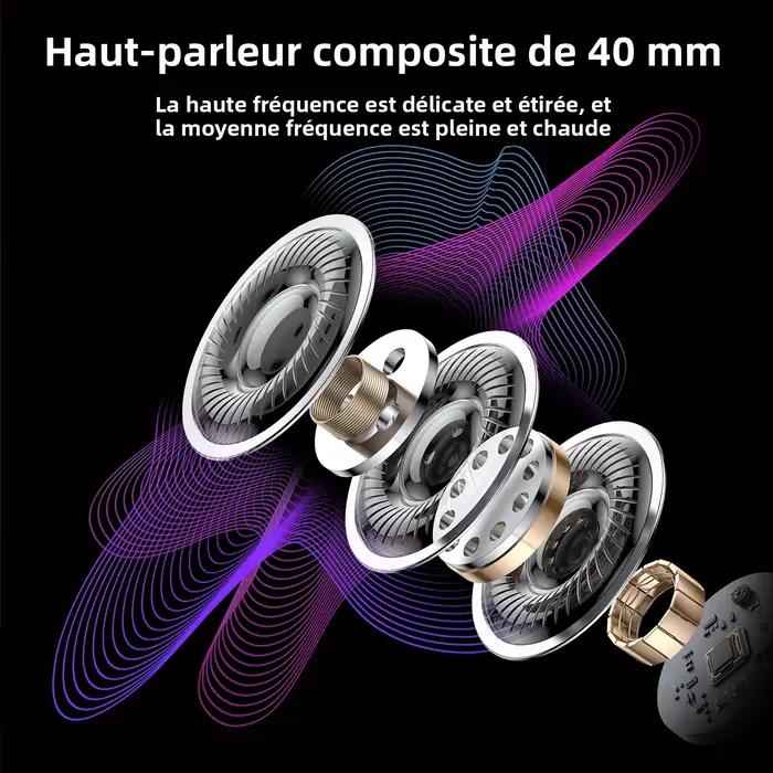 Ecouteurs sans fil sur l'oreille suppression du bruit ANC son naturel immersif audio spatial haute résolution 60 heures autonomie