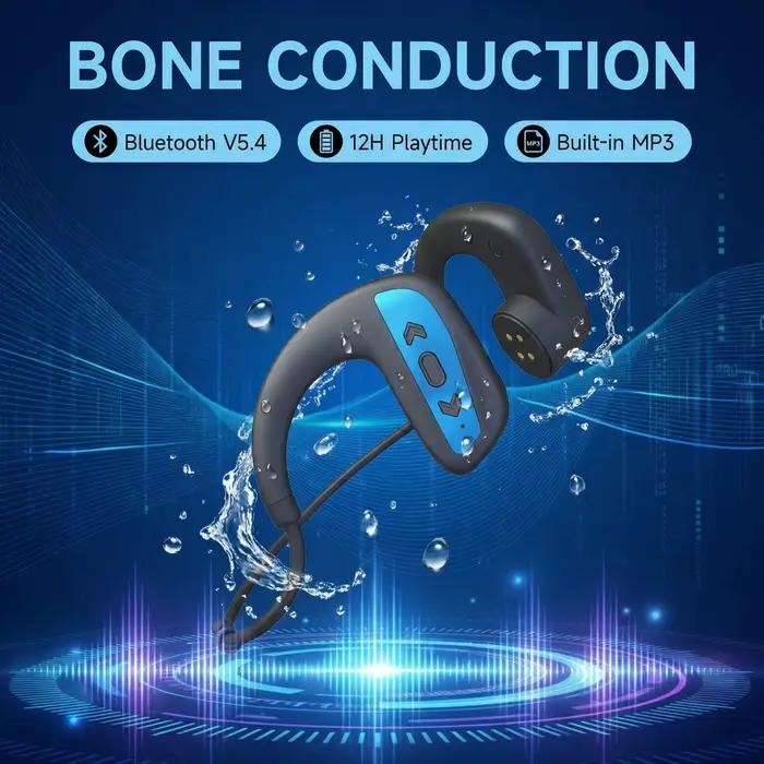 Écouteurs de natation étanches IPX8 à conduction osseuse avec annulation active du bruit et mémoire interne de 32 Go pour sportifs et activités aquatiques