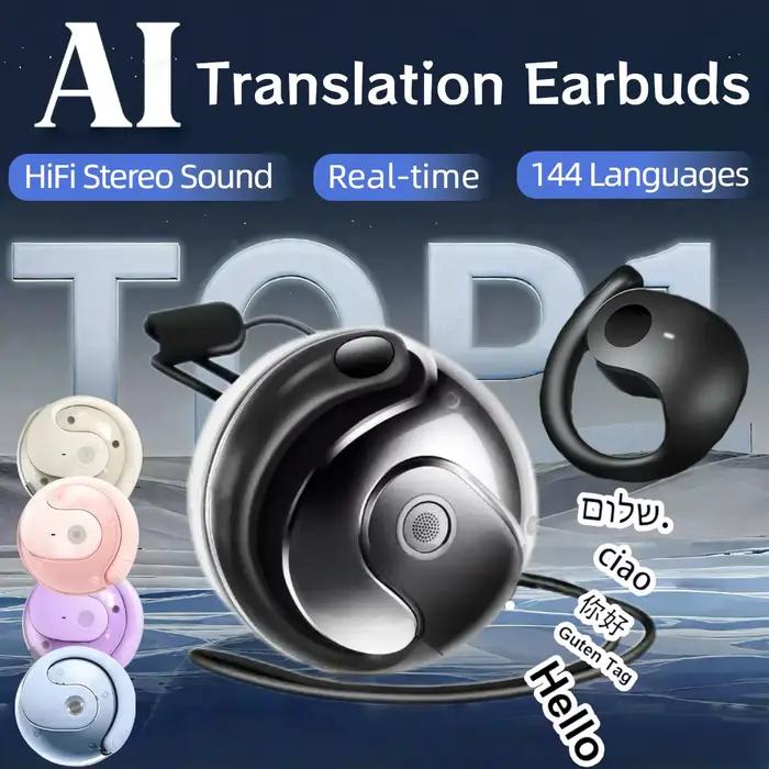 Ecouteurs de traduction sans fil BT AI pour 144 langues en temps réel voyageurs professionnels apprenants écouteurs traduction langue communication internationale confortables