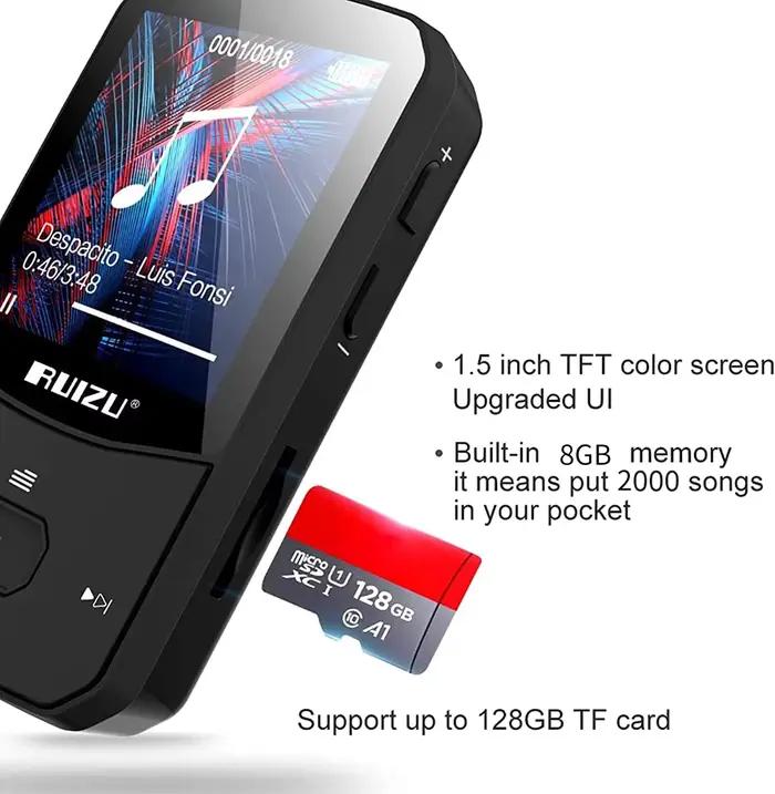RUIZU Sport Bluetooth lecteur MP3 pince Portable Mini baladeur de musique avec Support d'écran FM