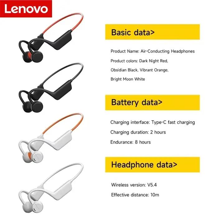 Casque à conduction osseuse Lenovo sans fil Bluetooth 5.4 étanche IPX8 pour la natation et le sport avec micro pour l'exercice et le fitness 2026