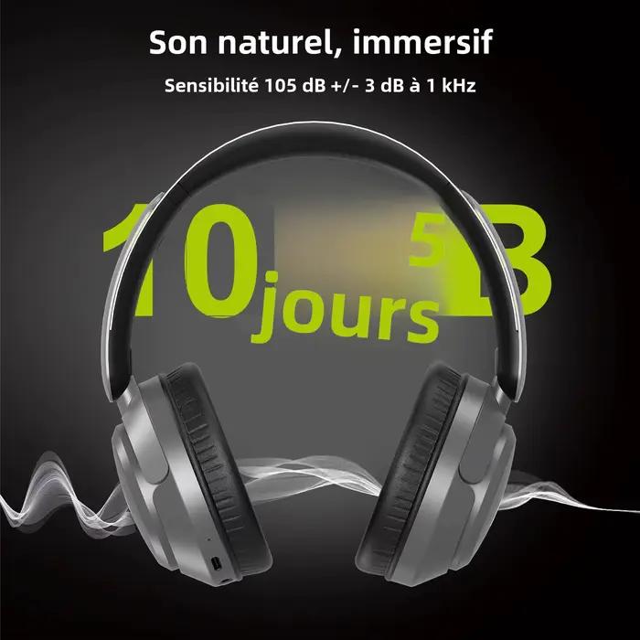Ecouteurs sans fil sur l'oreille suppression du bruit ANC son naturel immersif audio spatial haute résolution 60 heures autonomie