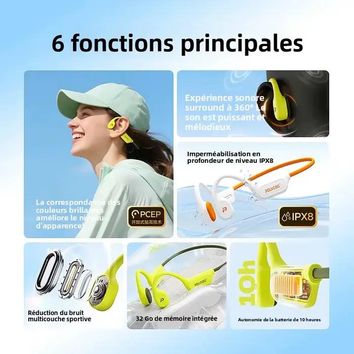 Écouteurs à conduction osseuse POLVCDG X9 32G étanches IPX8