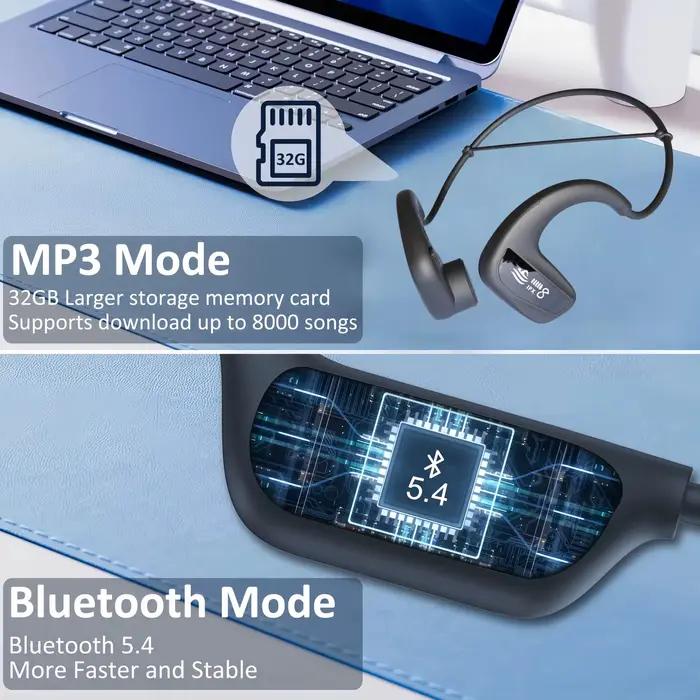 Écouteurs de natation étanches IPX8 à conduction osseuse avec annulation active du bruit et mémoire interne de 32 Go pour sportifs et activités aquatiques