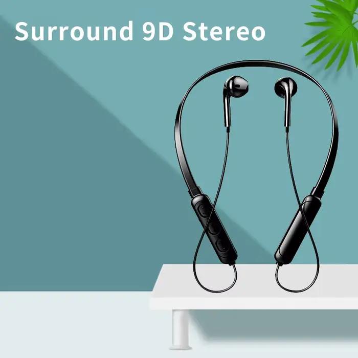 Casque Bluetooth 9D sans fil, à suspendre au cou, stéréo, réduction du bruit, universel, 5.0, intra-