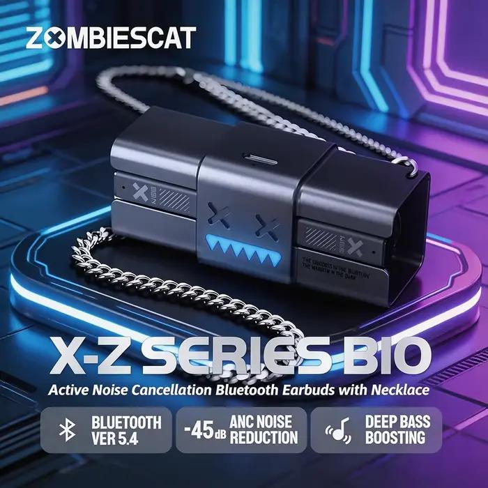 Écouteurs Bluetooth 5.4 Zombiescat B10 -45dB ANC avec suppression active du bruit, design collier, b