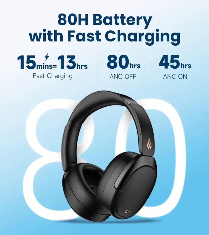 Casque sans fil à réduction de bruit active Edifier WH950NB, Bluetooth 5.4, Hi-Res Wireless, 80 heur