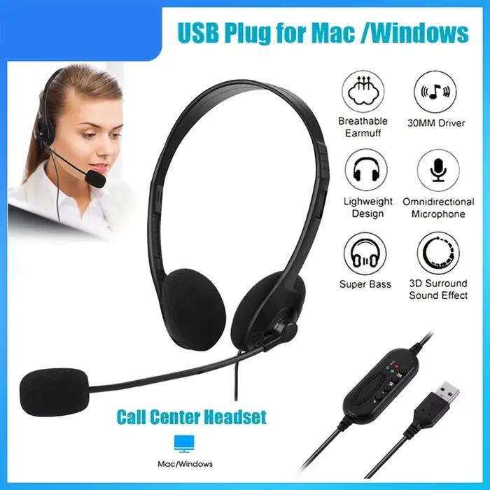 Casque antibruit USB avec iler pour ordinateur, casque de centre d'appels, casque de service