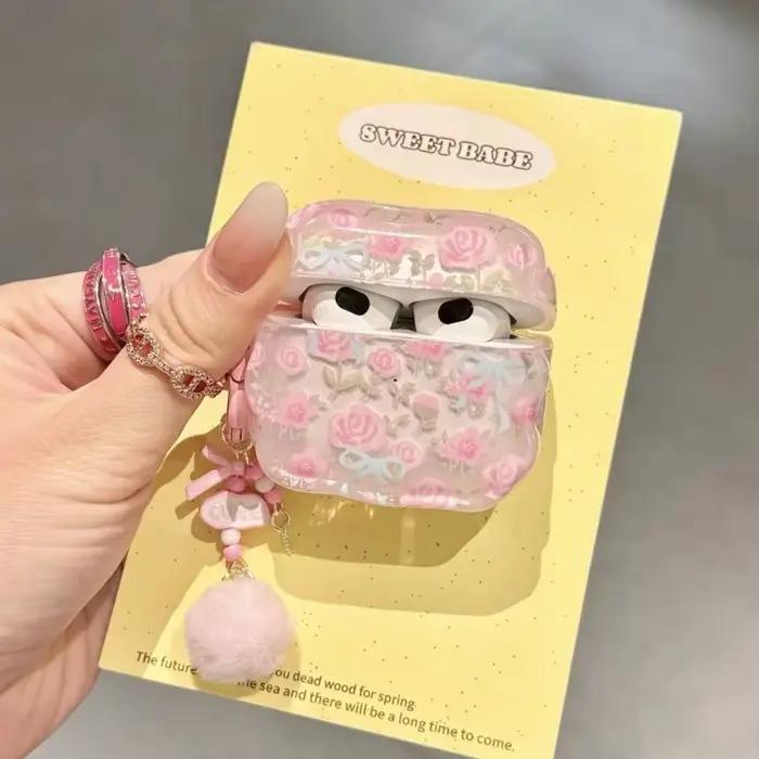 Étui pour écouteurs AirPods 4 motif fleurs roses style Ins, étui AirPods 1 2 3 Pro 2 au design amusa
