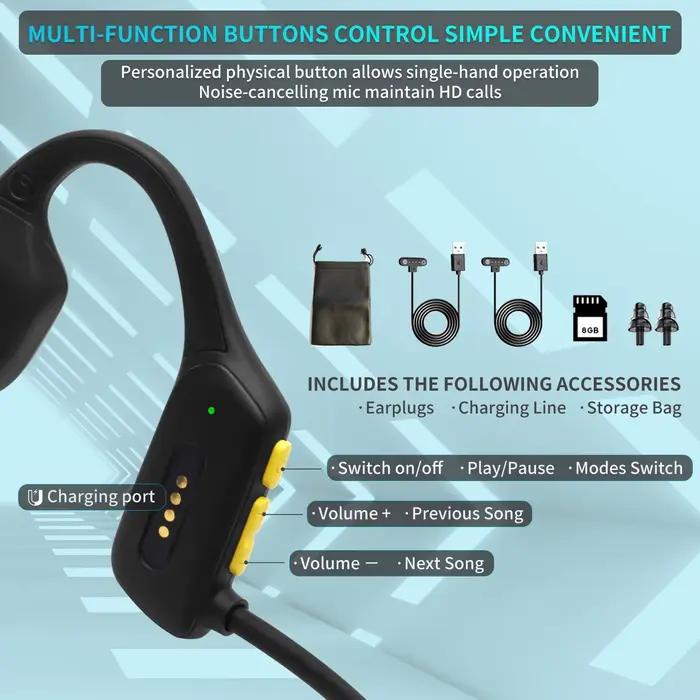 EASYBUDS casque sous-marin à Conduction osseuse casques à oreille ouverte sans fil 8G mémoire lecteu