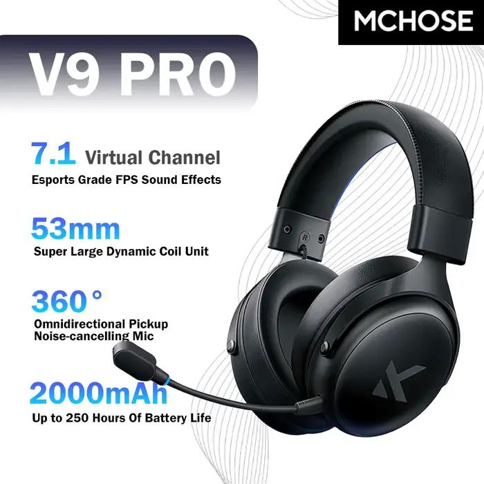 Casque de jeu sans fil MCHOSE V9 Pro, son surround 7.1 canaux tri-mode, casques d'e-sport avec micro