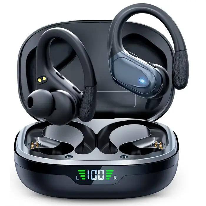 Écouteurs sans fil Bluetooth 5.3, avec bouton micro, contrôle du bruit, crochets d'oreille, casque é