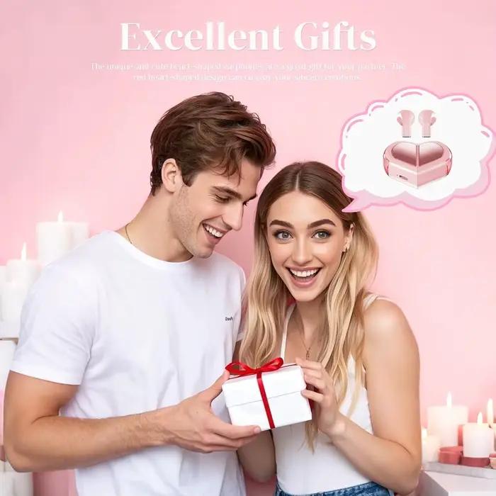 Écouteurs sans fil coeur rose pour filles