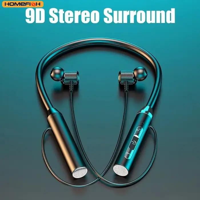Écouteurs Bluetooth 9D pour Activités Sportives Intra-auriculaires Magnétiques et Contrôle Par Boutons Sans Fil