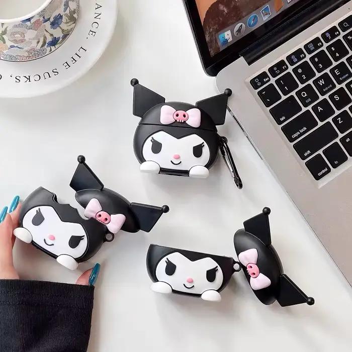 Pour Apple Airpods Pro 3 2025 1 4 3 2 Pro mensonge sur l'oreille noire dessin animé étui pour écouteurs avec charme étuis pour casque Airpod Pro2 Funda