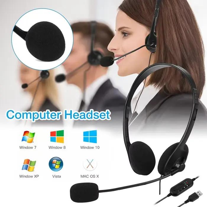 Casque antibruit USB pour ordinateur avec microphone rotatif et bandeau réglable pour bureau conférences et présentations en ligne