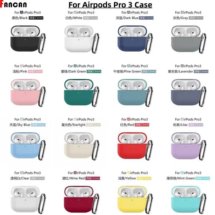 Coque de protection en silicone souple antichoc pour AirPods Pro 3 avec porte-clés variété de couleurs pour hommes et femmes occassions spéciales