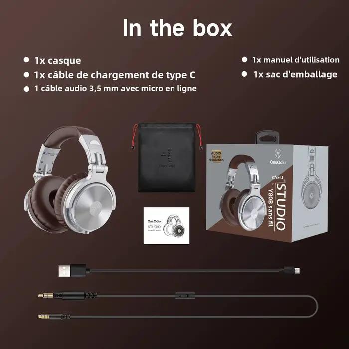 Casque supra-auriculaire Bluetooth 5.2 Oneodio Pro C sans fil pour musique, jeux et sport, avec microphone et câble détachable
