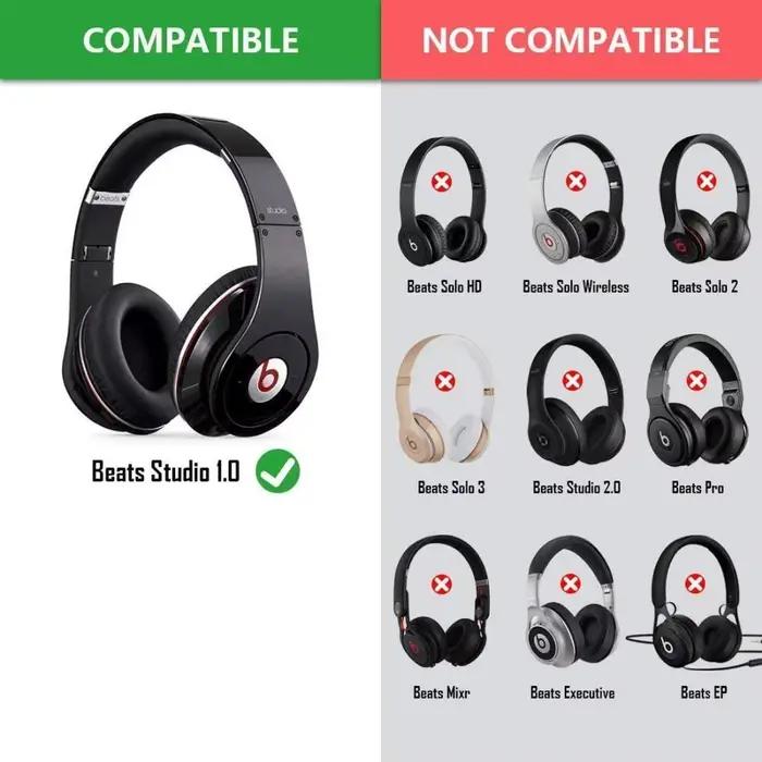 Coussinets d'oreille de remplacement doux et confortables pour écouteurs Beats By Dr Dre Studio 1.0 en cuir protéique noir et blanc pour amélioration de l'audio et du confort
