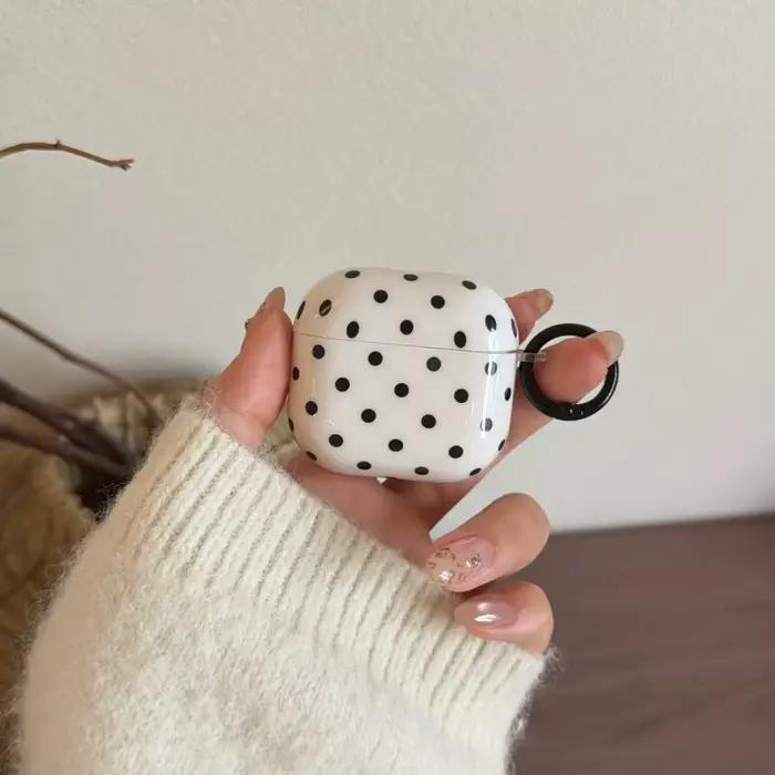 Étui pour écouteurs IMD blanc Anti-chute à motif de points noirs avec anneau pour Airpods Pro