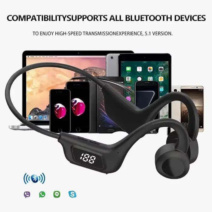 Écouteurs à conduction osseuse sans fil Bluetooth 5.2 imperméables pour sport et musique avec suppression active du bruit et connexion multipoints pour divers systèmes d'exploitation