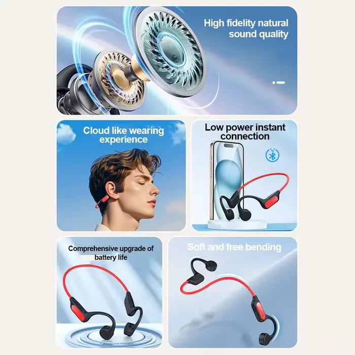 Conduction osseuse sans fil écouteur Bluetooth 6.0 stéréo musique casque IP5 étanche suppression du bruit accrocher