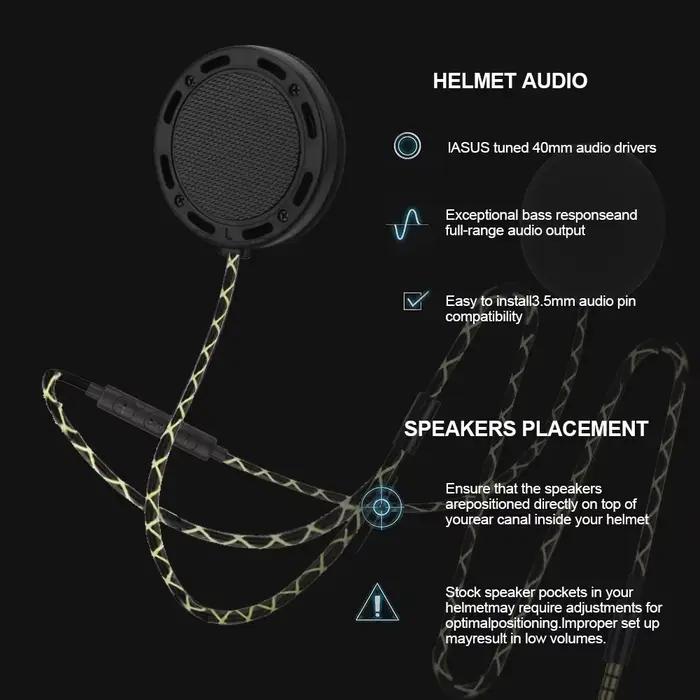 Casque de moto casque casque haut-parleurs course universelle pour moto, écouteurs de sport filaires avec connecteur mâle 3.5mm