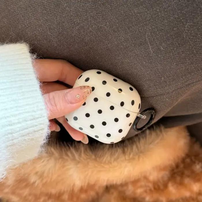 Étui pour écouteurs IMD blanc Anti-chute à motif de points noirs avec anneau pour Airpods Pro