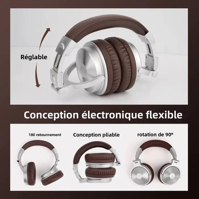 Casque supra-auriculaire Bluetooth 5.2 Oneodio Pro C sans fil pour musique, jeux et sport, avec microphone et câble détachable