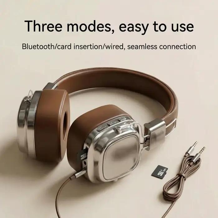 Casque audio rétro en cuir sans fil Bluetooth 5.3
