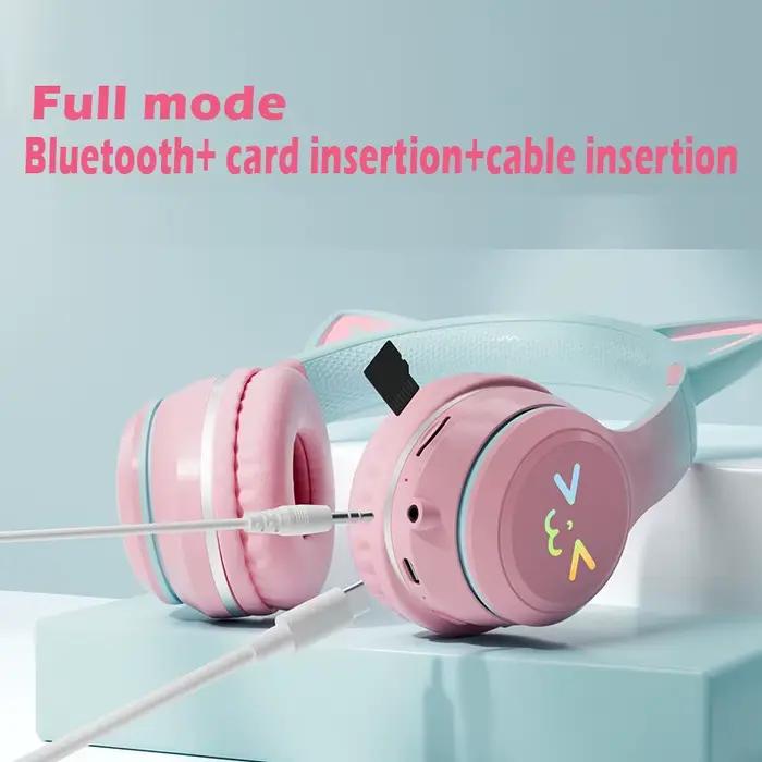 Oreillères en forme d'oreilles de chat avec lumière RGB pour petite fille - Cadeau idéal pour enfant - Accessoire lumineux et confortable - Compatible avec tous les téléphones
