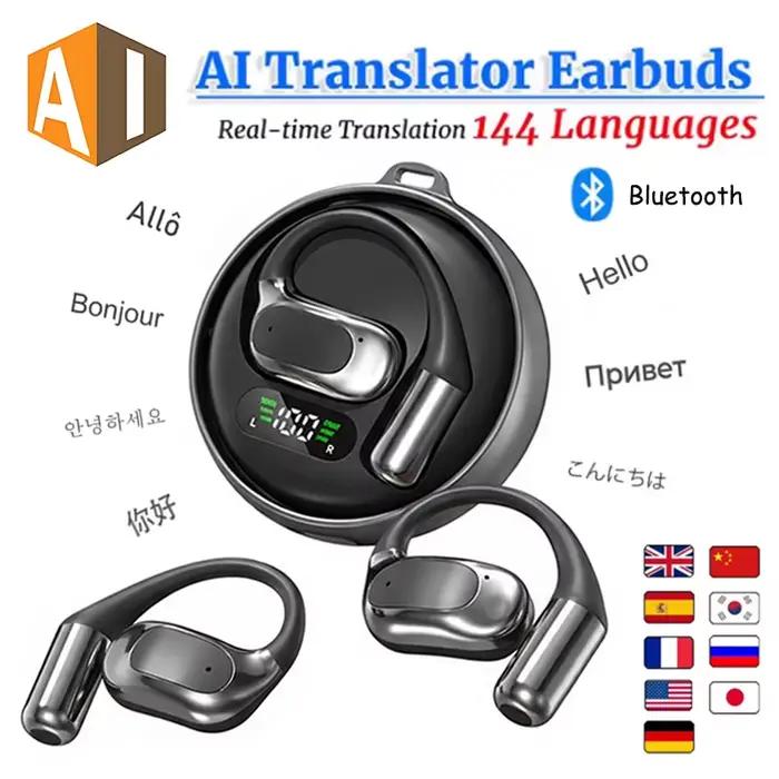 Ecouteurs de traduction en temps réel pour 144 langues traduisant en temps réel suppression du bruit design sans fil Bluetooth tactiles intelligents pour communication internationale