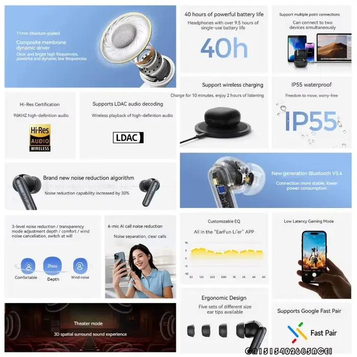 Air Pro 4i écouteurs sans fil réduction Active HI-FI Bluetooth 5.4 TWS casques dans l'oreille