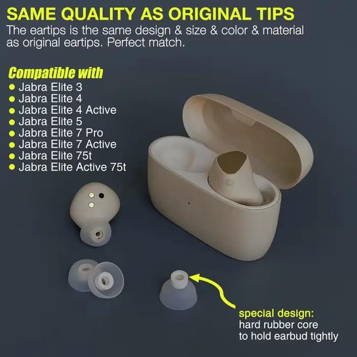 Coussinets d'oreille en silicone TENNMAK compatibles avec Jabra Elite 3 4 4 Active 5 7 Pro 7 Active 75t 75t Active pour femmes et hommes occasions quotidiennes et cadeaux