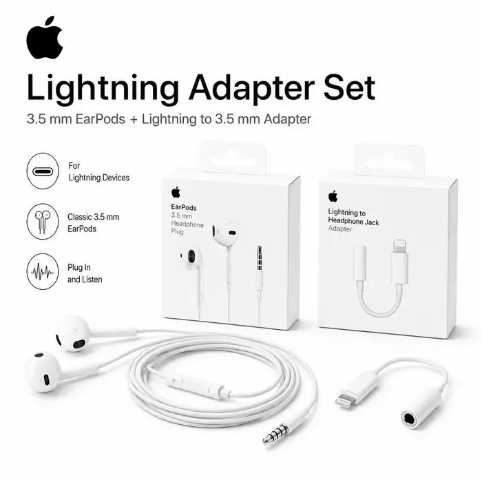 Écouteurs filaires officiels Apple EarPods avec connecteur Lightning USB-C 3,5 mm, micro et adaptateurs de télécommande pour iPhone, iPad, MacBook