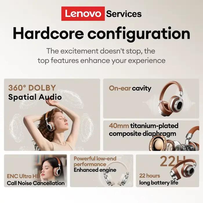 Lenovo LE602 Bluetooth 6.0 sur l'oreille casques HiFi stéréo son à la mode musique écouteurs ENC HD appel sans fil filaire casque