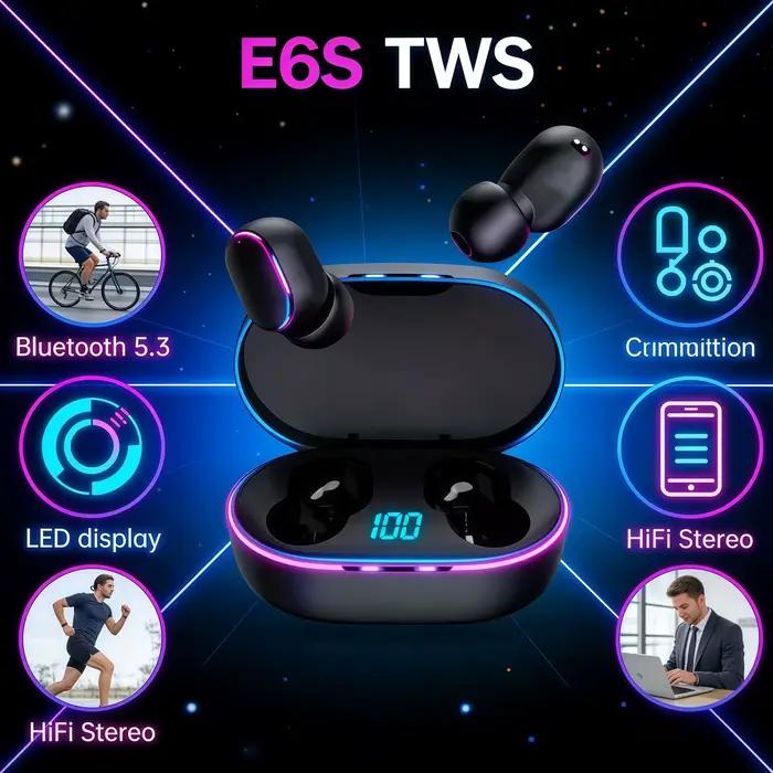 Écouteurs Bluetooth E6STWS Écouteurs de Musique Sans Fil Antibruit pour Android iOS Occasions Spéciales