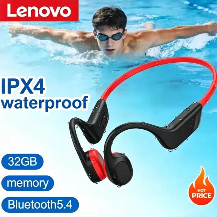 Casque à conduction osseuse Lenovo sans fil Bluetooth 5.4 étanche IPX8 pour la natation et le sport avec micro pour l'exercice et le fitness 2026