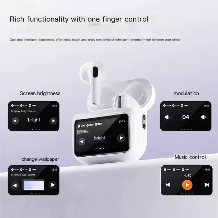 Écouteurs sans fil Bluetooth à écran tactile LCD couleur antibruit semi-intra-auriculaires pour femmes et hommes usage quotidien et loisirs