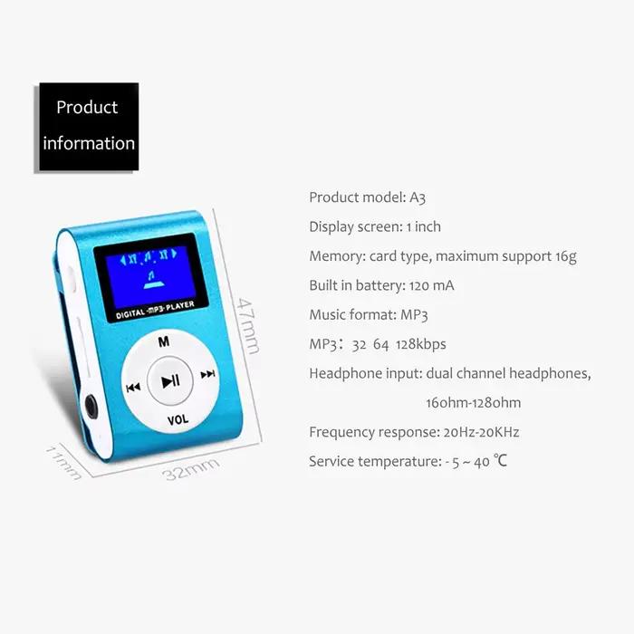 Support Portable 32GB TF carte Clip écran LCD lecteur de musique MP3 Mini