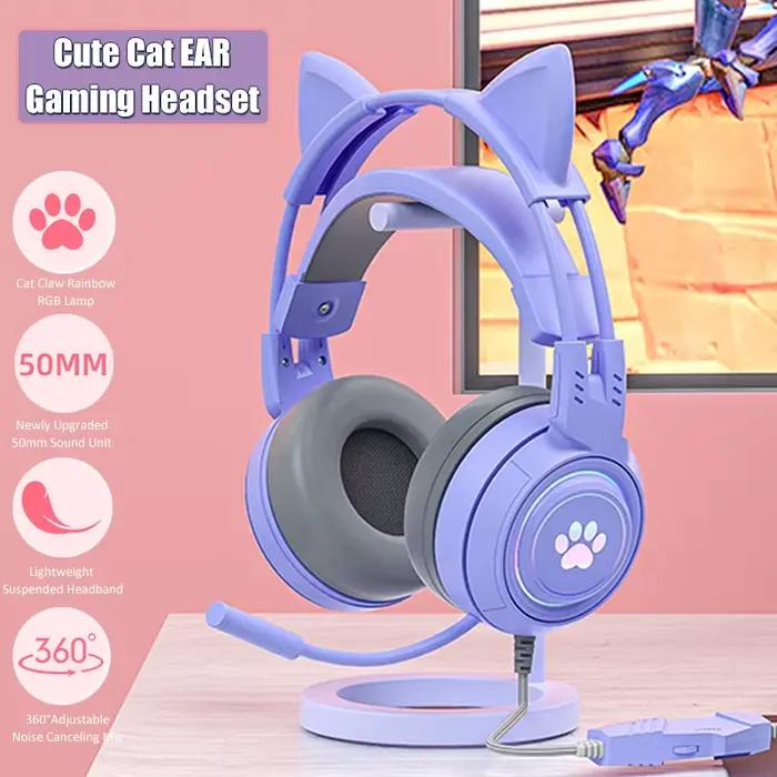 Casque de jeu d'oreille de chat mignon avec micro